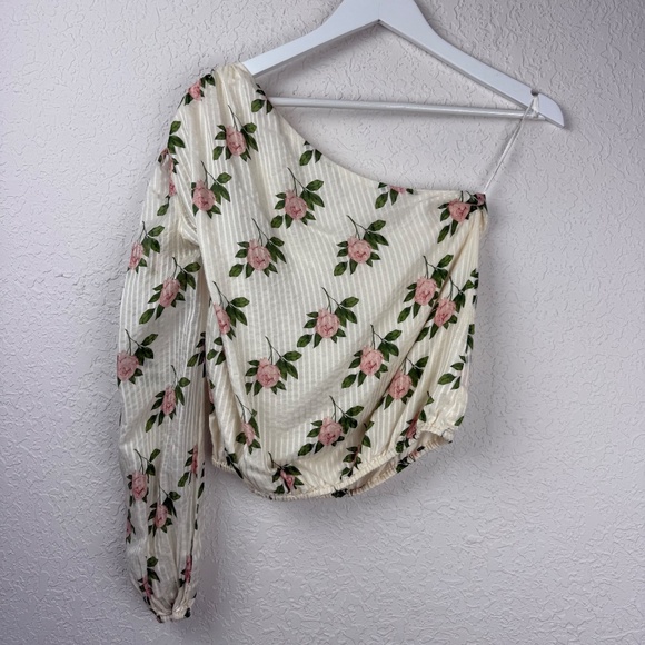 Cami NYC Womens Lenore Rose Silk Blend Asymmetrical Ruched Puff Sleeve Blouse - Picture 2 of 11